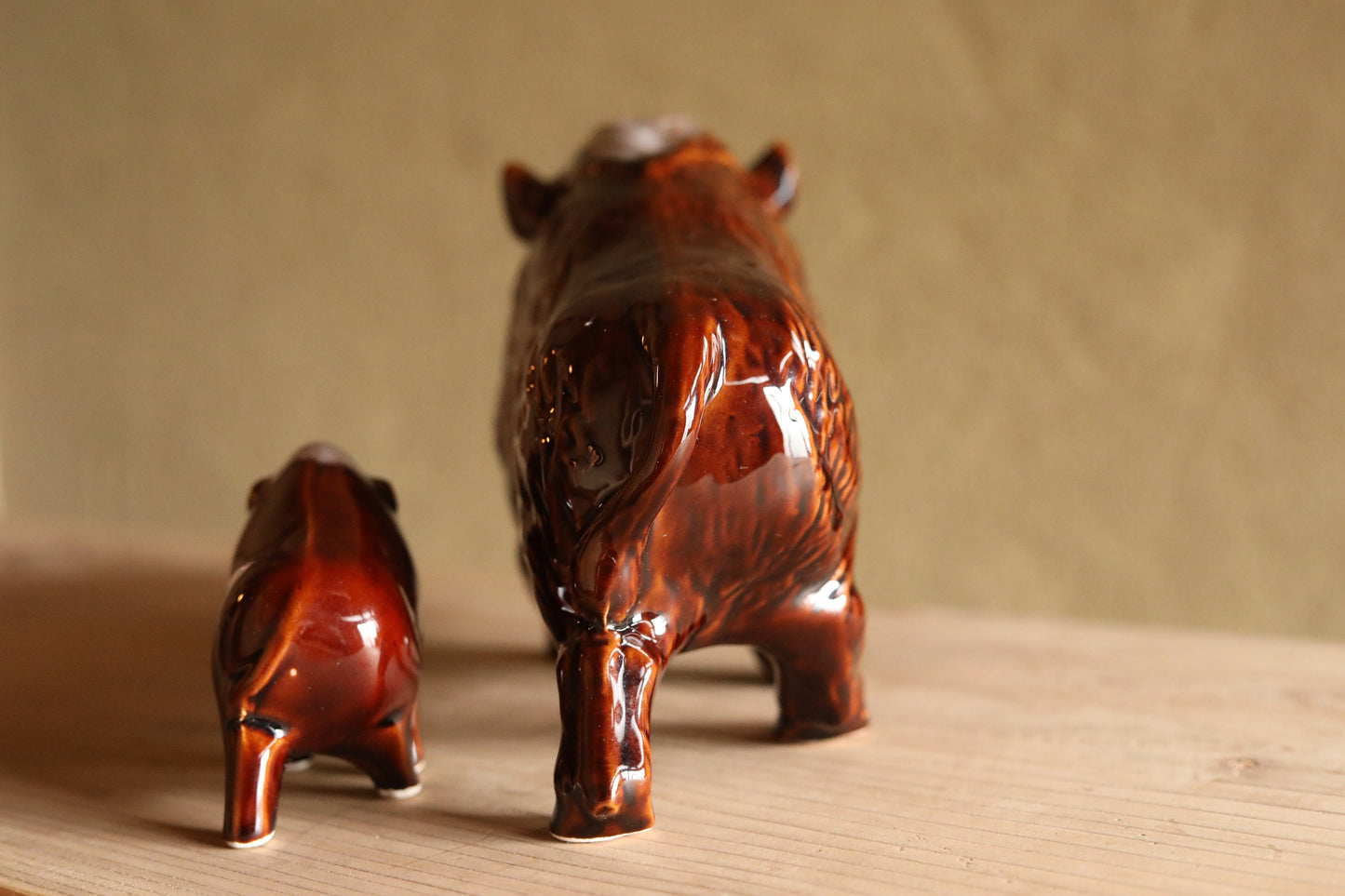 Japanese vintage animal doll wild boars family made of pottery ornament Japanese antique animal H5.3×W9.8×D3in