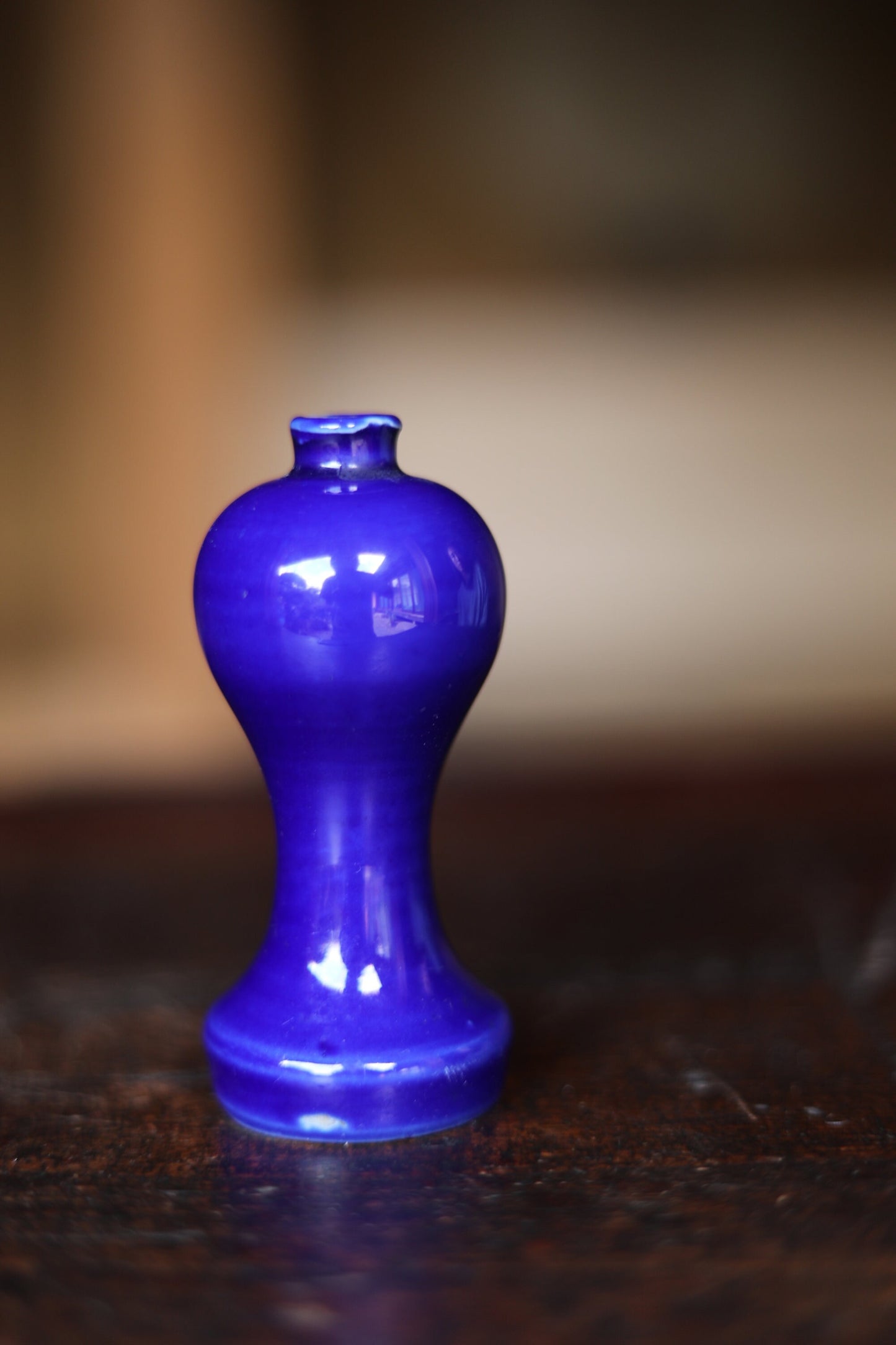 Japanese antique indigo blue porcelain small vase for one flower Heishi Tokkuri little sake bottle vase for shrine alter 1920s H3.7×1.6in
