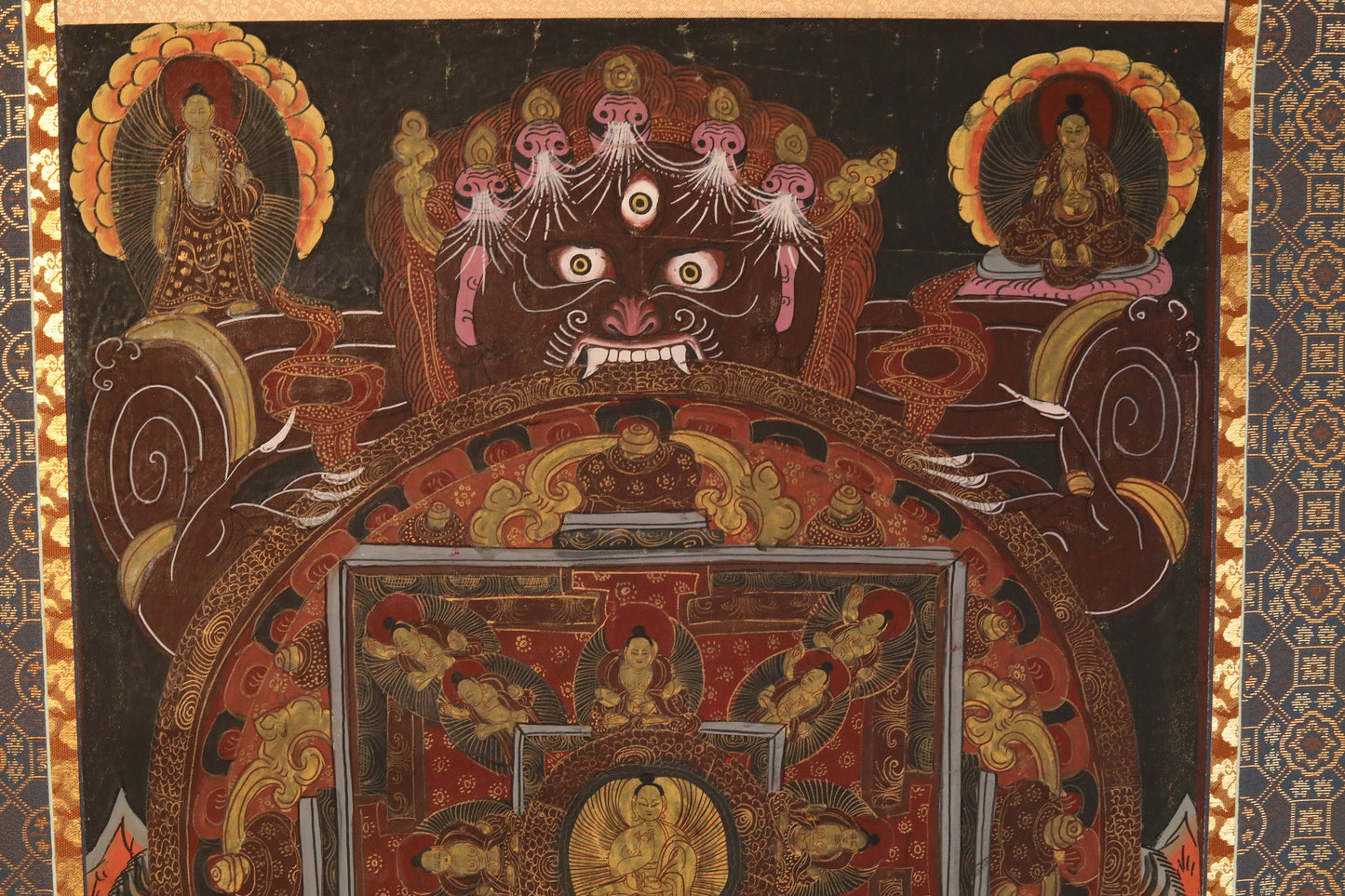 Japanese antique Buddhist hanging scroll of painting Genuine Tibetan Mandala beautiful KAKEJIKU silk wall deco with wooden Box H55.1×27.2in