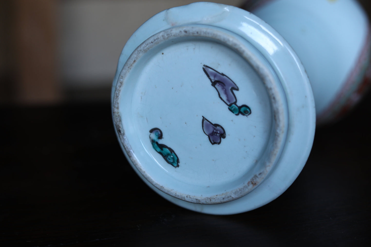BIG! Japanese antique 1800s porcelain Sake bottle for shrine altar, large vase "KOIMARI" KINTSUGI Kanji flower design hand painting H13.8in