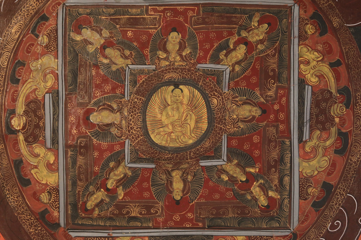 Japanese antique Buddhist hanging scroll of painting Genuine Tibetan Mandala beautiful KAKEJIKU silk wall deco with wooden Box H55.1×27.2in