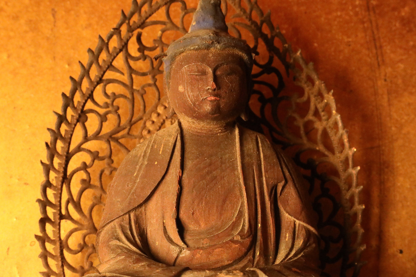 FINE!Japanese Antique sculpture From Buddhist temple statue of 釈迦如来Shakyamuni shrine 1800 Edo era wood hand craft Buddhist alterH11.8×10.8in