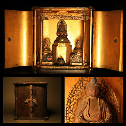 FINE!Japanese Antique sculpture From Buddhist temple statue of 釈迦如来Shakyamuni shrine 1800 Edo era wood hand craft Buddhist alterH11.8×10.8in