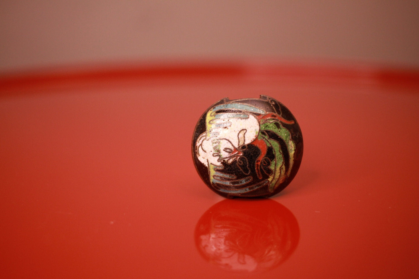 Cloisonne bead black dragon&phoenix Japanese antique kimono accessory "OBIDOME" OJIME inro 1920s with wooden box For gift