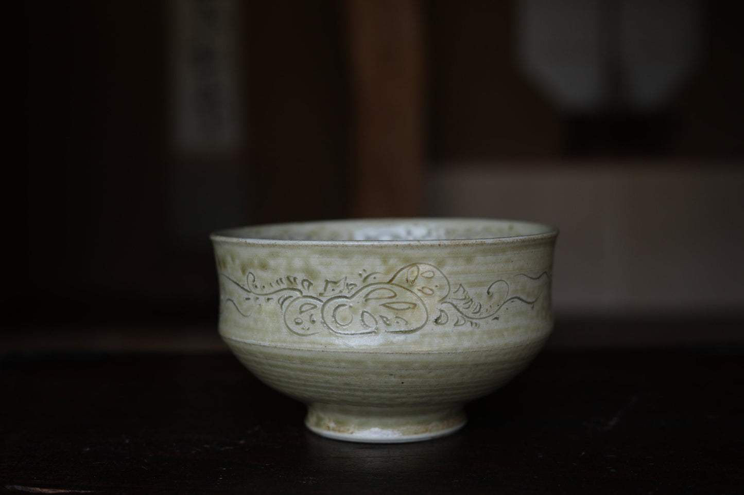 Japanese vintage ceramic yellow vessel, sweet container, Salad bowl Kiseto ware serving plates for Tea Ceremony with Kanji wood box 6.3in