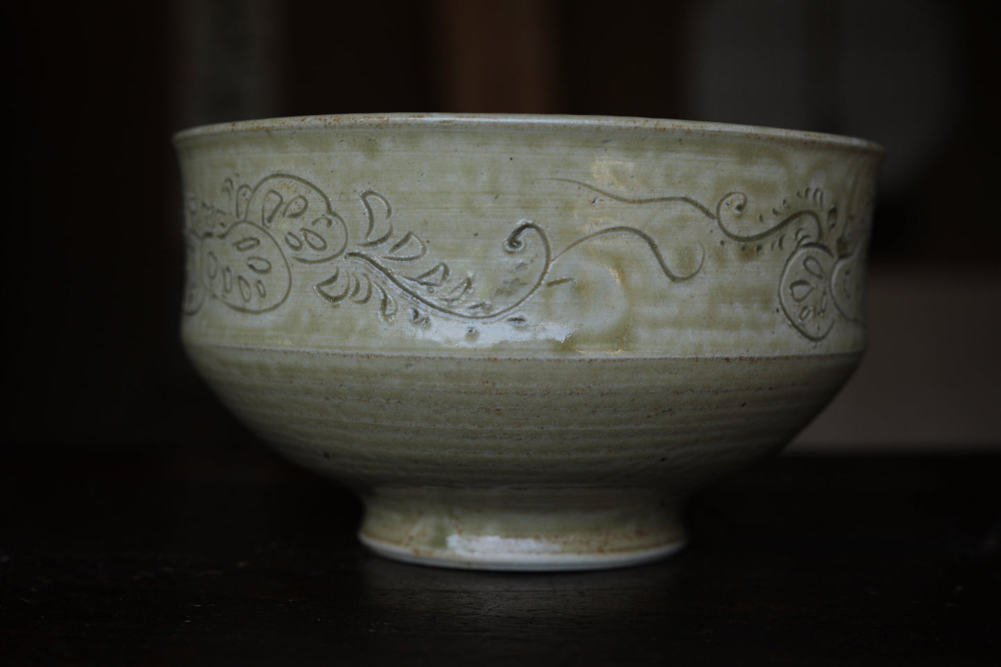 Japanese vintage ceramic yellow vessel, sweet container, Salad bowl Kiseto ware serving plates for Tea Ceremony with Kanji wood box 6.3in