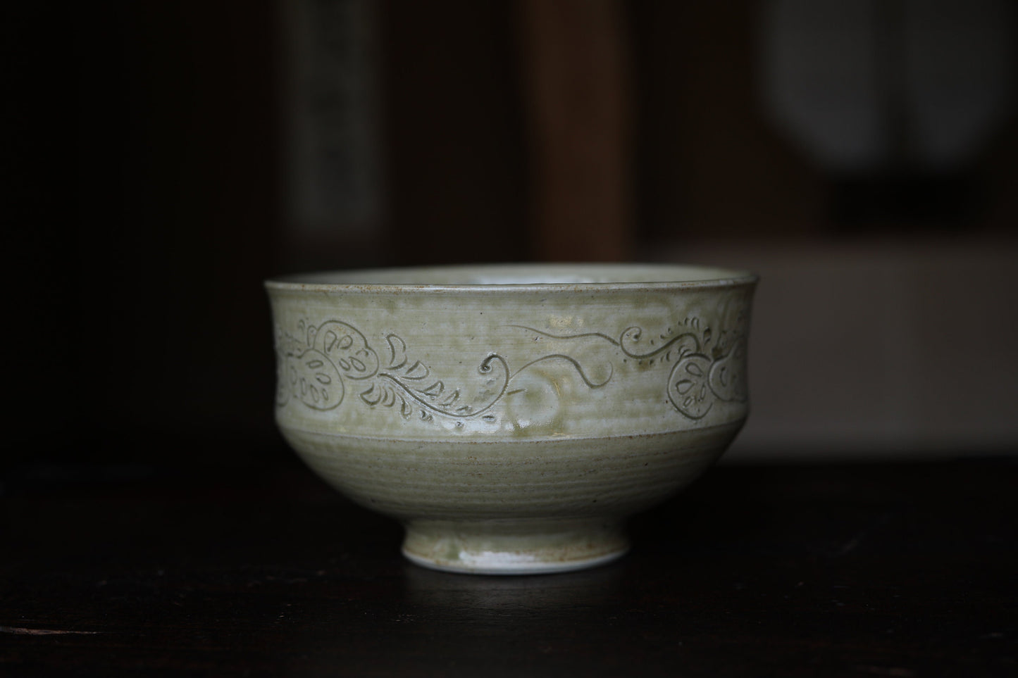 Japanese vintage ceramic yellow vessel, sweet container, Salad bowl Kiseto ware serving plates for Tea Ceremony with Kanji wood box 6.3in