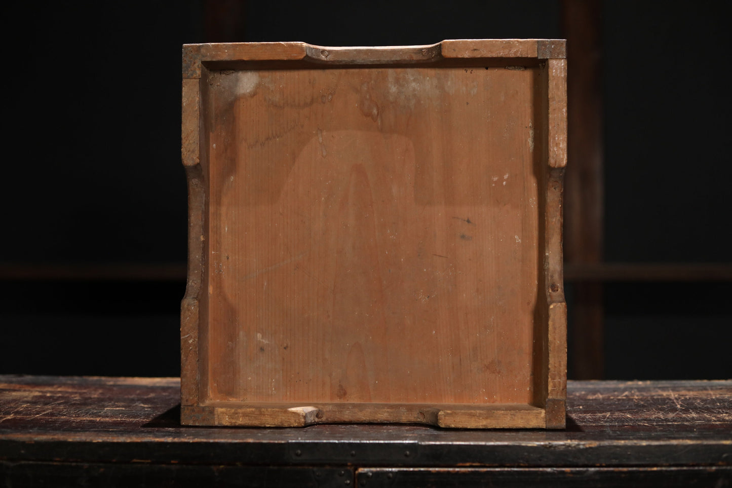 Old Japanese farmers' wood square bucket, "masu" with a handle, MINGEI, traditional farm appliance, Japanese antique, H9.8 x W13.8in