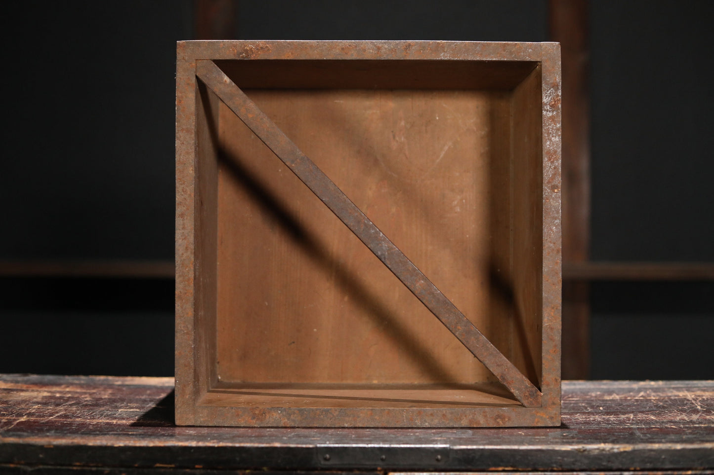 Old Japanese farmers' wood square bucket, "masu" with a handle, MINGEI, traditional farm appliance, Japanese antique, H9.8 x W13.8in