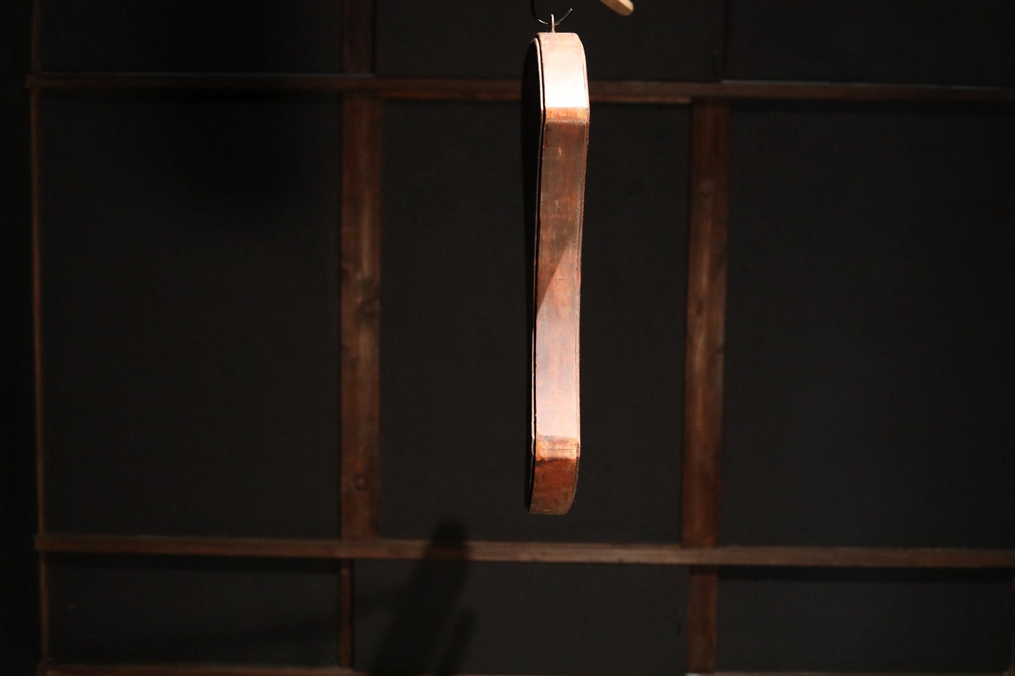 BIG! Japanese vintage wooden signboard for "EXCHANGE" shaped as a classical weight with calligraphy hand carved, Japanese antique H23.2in