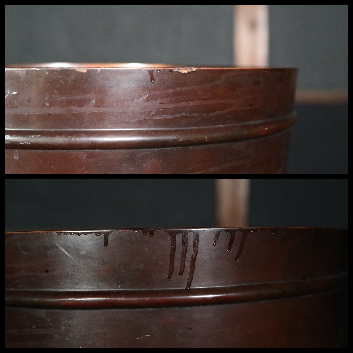 RARE! Japanese antique furniture lacquer gold MAKIE large wooden tub, with river and flower plants painting Edo 1800s H20.4in/51.7cm