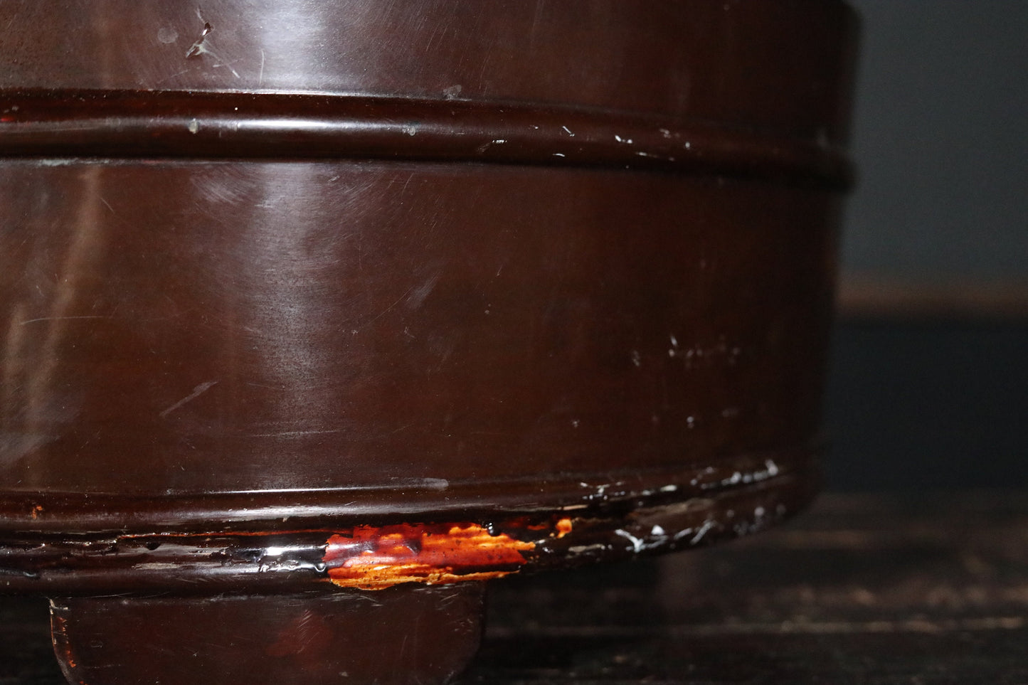 RARE! Japanese antique furniture lacquer gold MAKIE large wooden tub, with river and flower plants painting Edo 1800s H20.4in/51.7cm