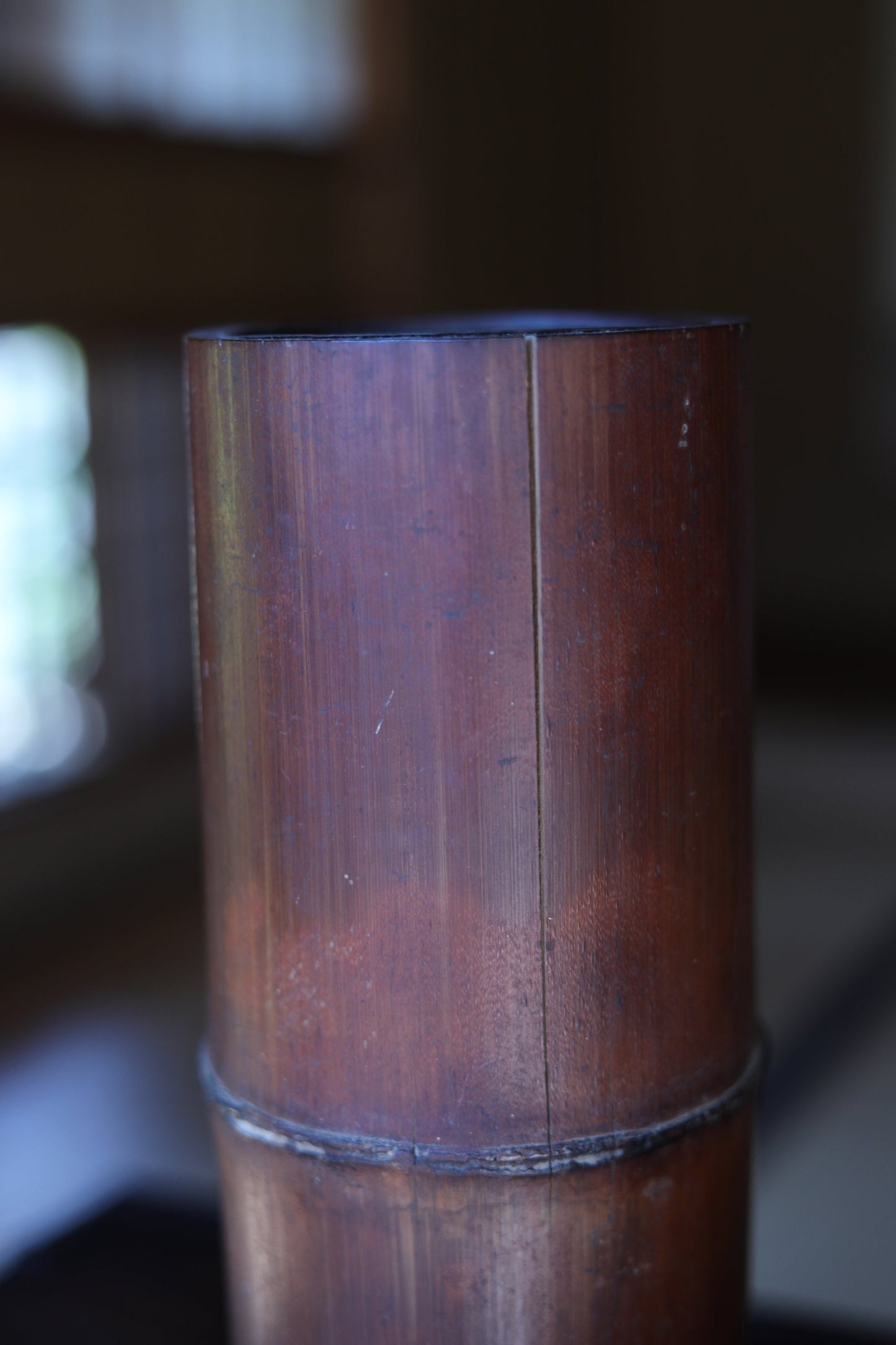 Japanese vintage bamboo vase with gourd curved design and Kanji calligraphy,IKEBANA, Tea ceremony Japanese furniture H11.8×4.1in/30×10.5cm