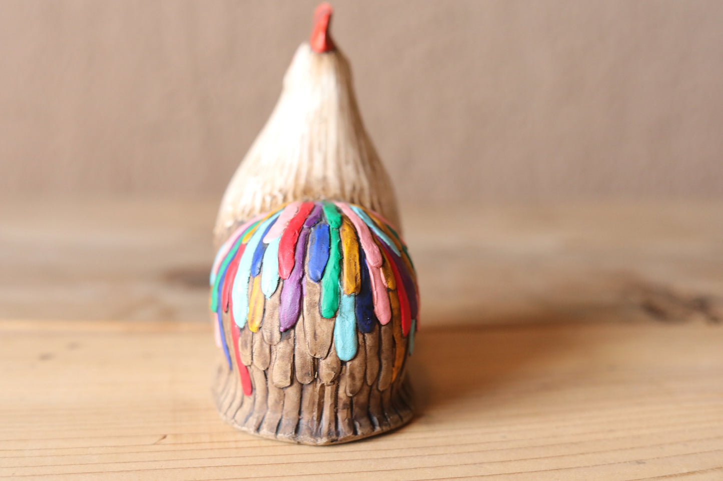 Japanese vintage Peacock bird doll TORI made of pottery hand made animal ornament Kanji Signature, Chinese zodiac H5.3×4.6in/13.5×11.7cm