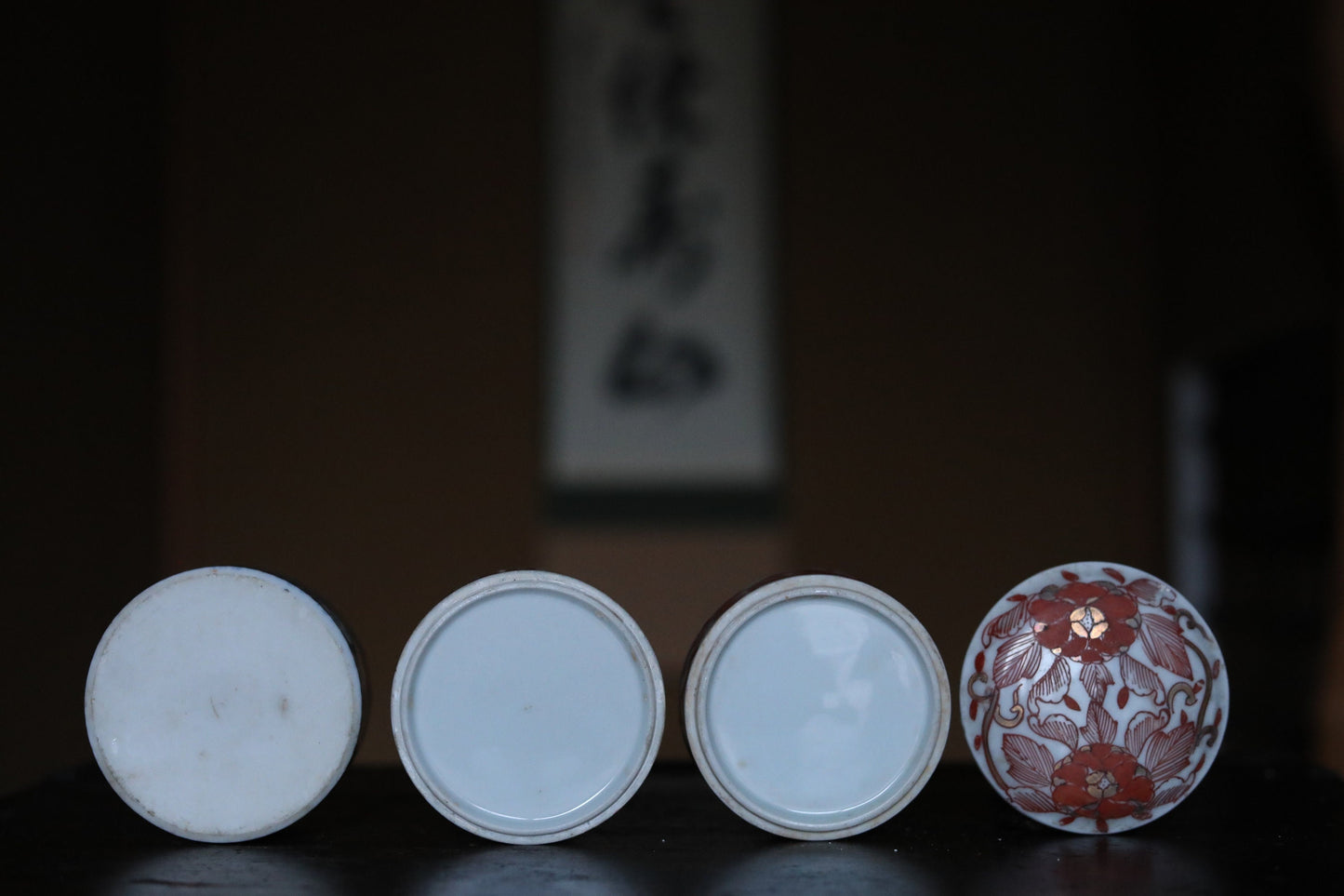 Japanese Antique Box Jūbako Imari Porcelain with flower hand painting Stacking ceramic jewelry Box Japanese furniture 1880s H4.3in/11cm