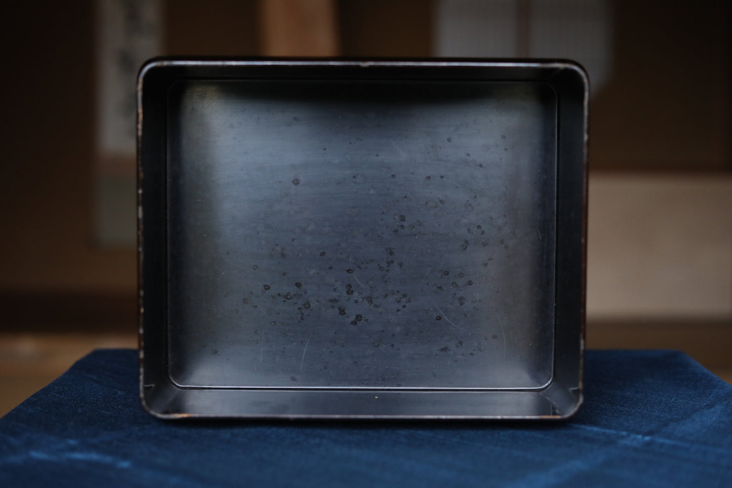 Japanese Makie Black Lacquer wooden box for letter container with a brass emblem of a goat and grapes from Aesop's fables, W10.8×D8.7in