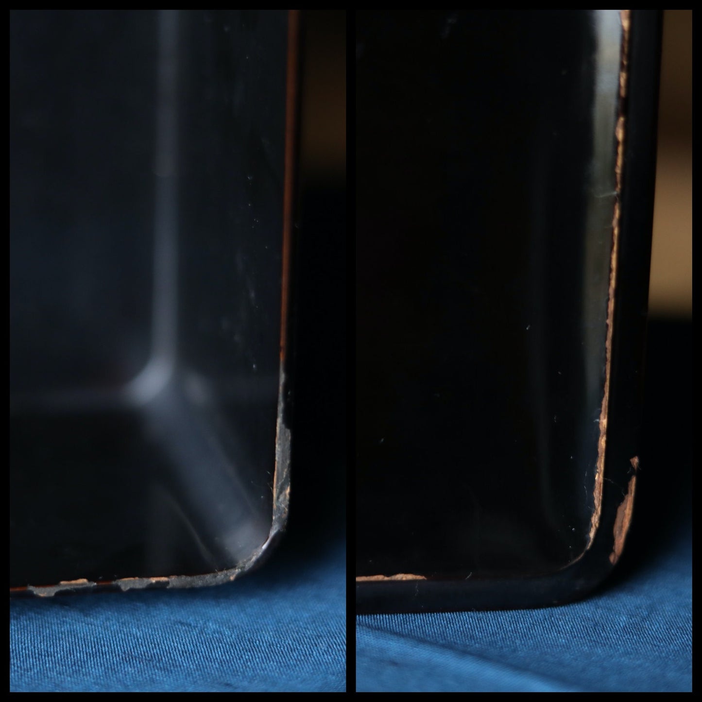 Japanese Makie Black Lacquer wooden box for letter container with a brass emblem of a goat and grapes from Aesop's fables, W10.8×D8.7in