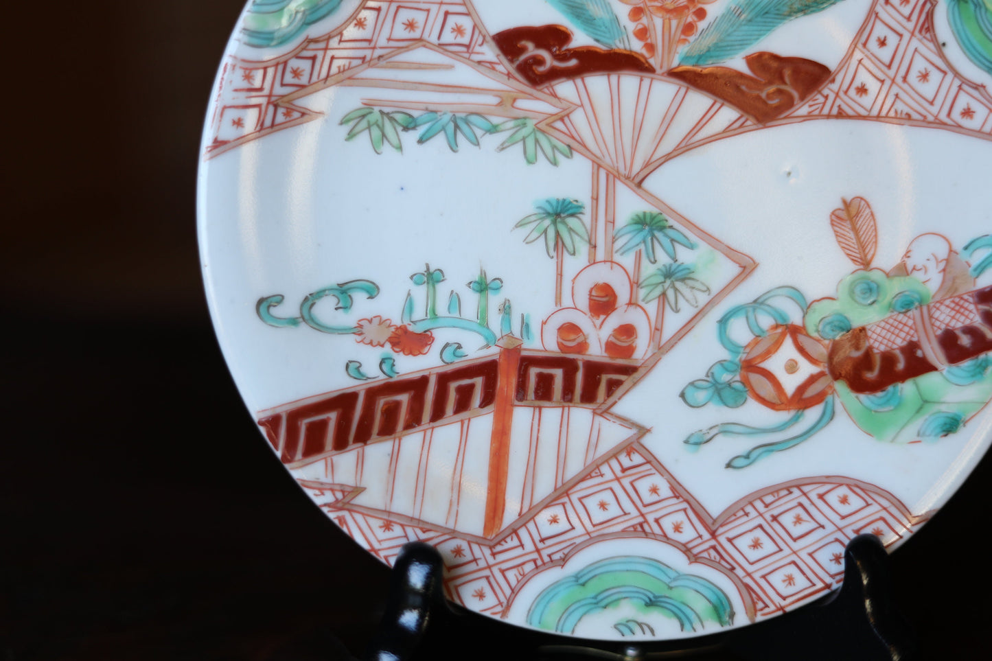 EDO craft 1800s pair of Japanese antique plate old IMARI ware porcelain dishes, beautiful Plant flowers monk pattern tableware 6.8in/17.2cm