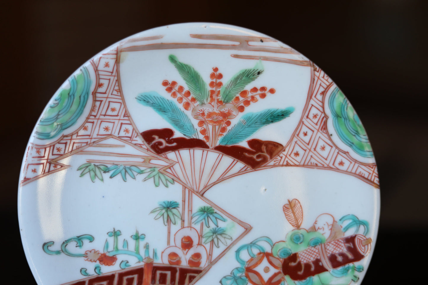 EDO craft 1800s pair of Japanese antique plate old IMARI ware porcelain dishes, beautiful Plant flowers monk pattern tableware 6.8in/17.2cm