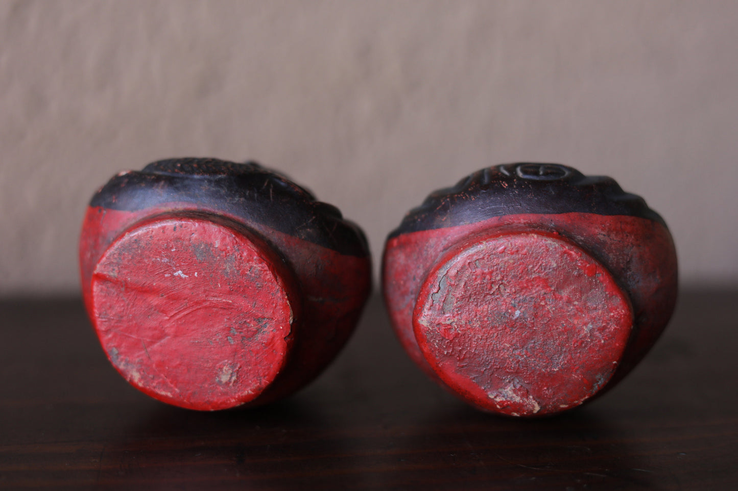 Pair of Japanese vintage "Daruma" doll statue, ceramic statue Buddhist monk priest ZEN master bank box H4.1in/H10.5cm