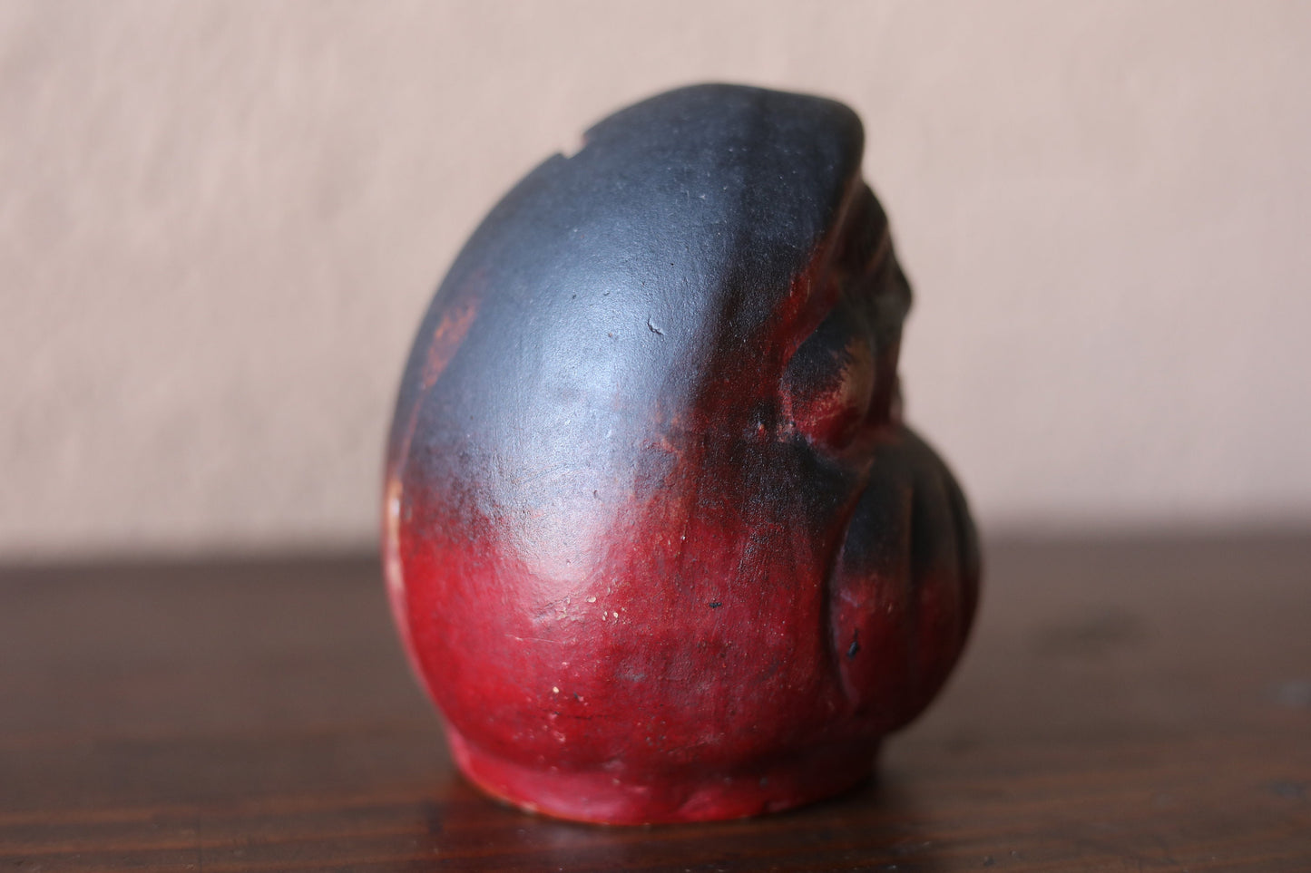 Japanese vintage "Daruma" doll statue with Kanji Happy福, ceramic savings box Buddhist monk priest ZEN master,H4.9in/H12.5cm
