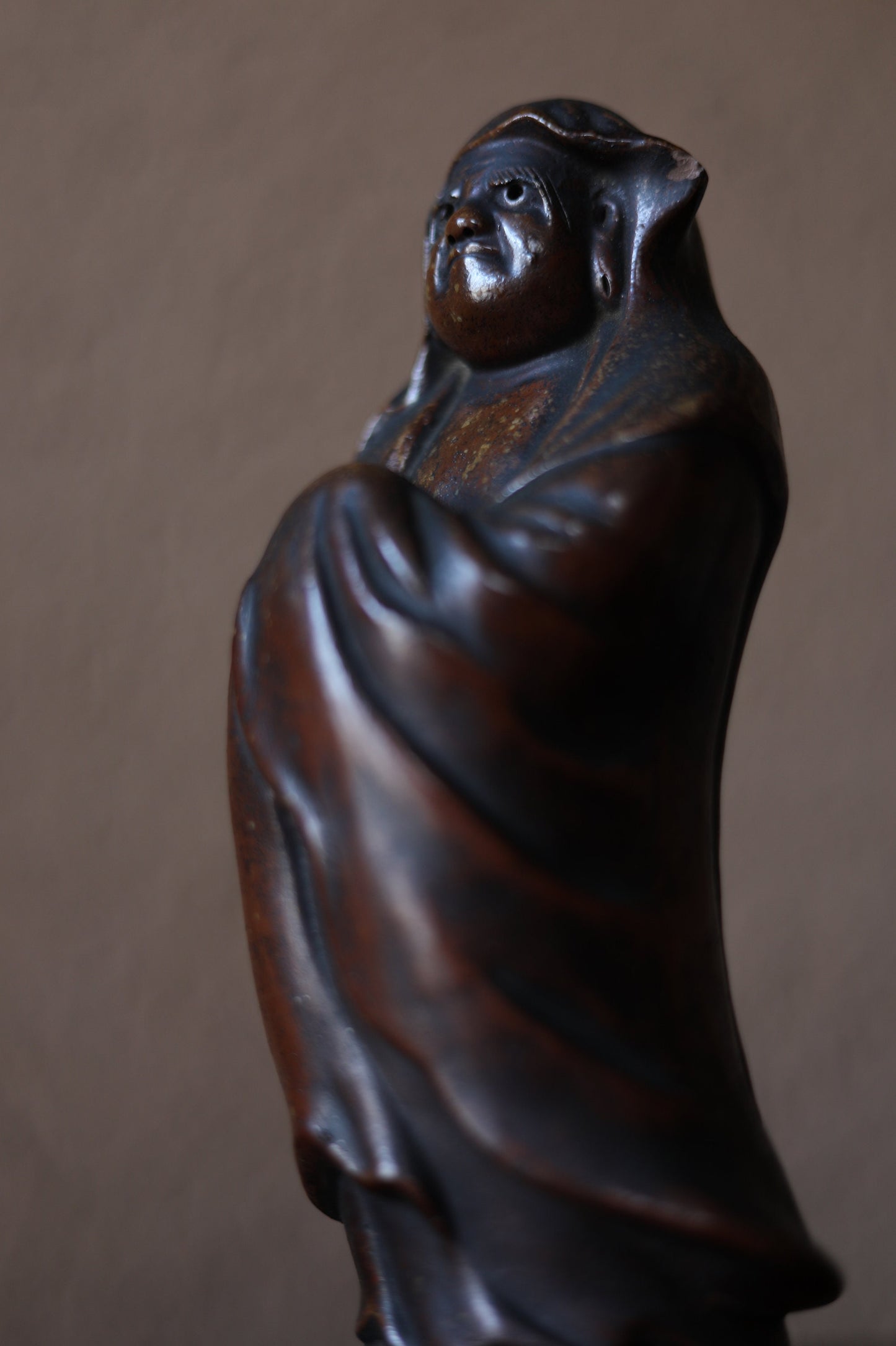 Japanese vintage BIZEN 達磨Daruma doll statue, cool ceramic statue Buddhist monk priest ZEN master art ornament hand craft 1950s H8.7in/H22cm