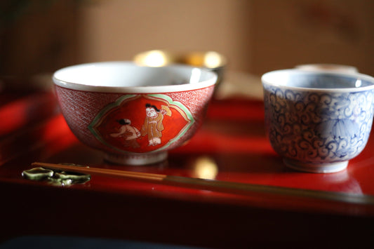 FINE! Set of 4 Japanese Antique old 九谷Kutani ware porcelain bowls, OWAN, Tea cup, beautiful hand paint tableware Tea ceremony W4.5in/W11.5cm