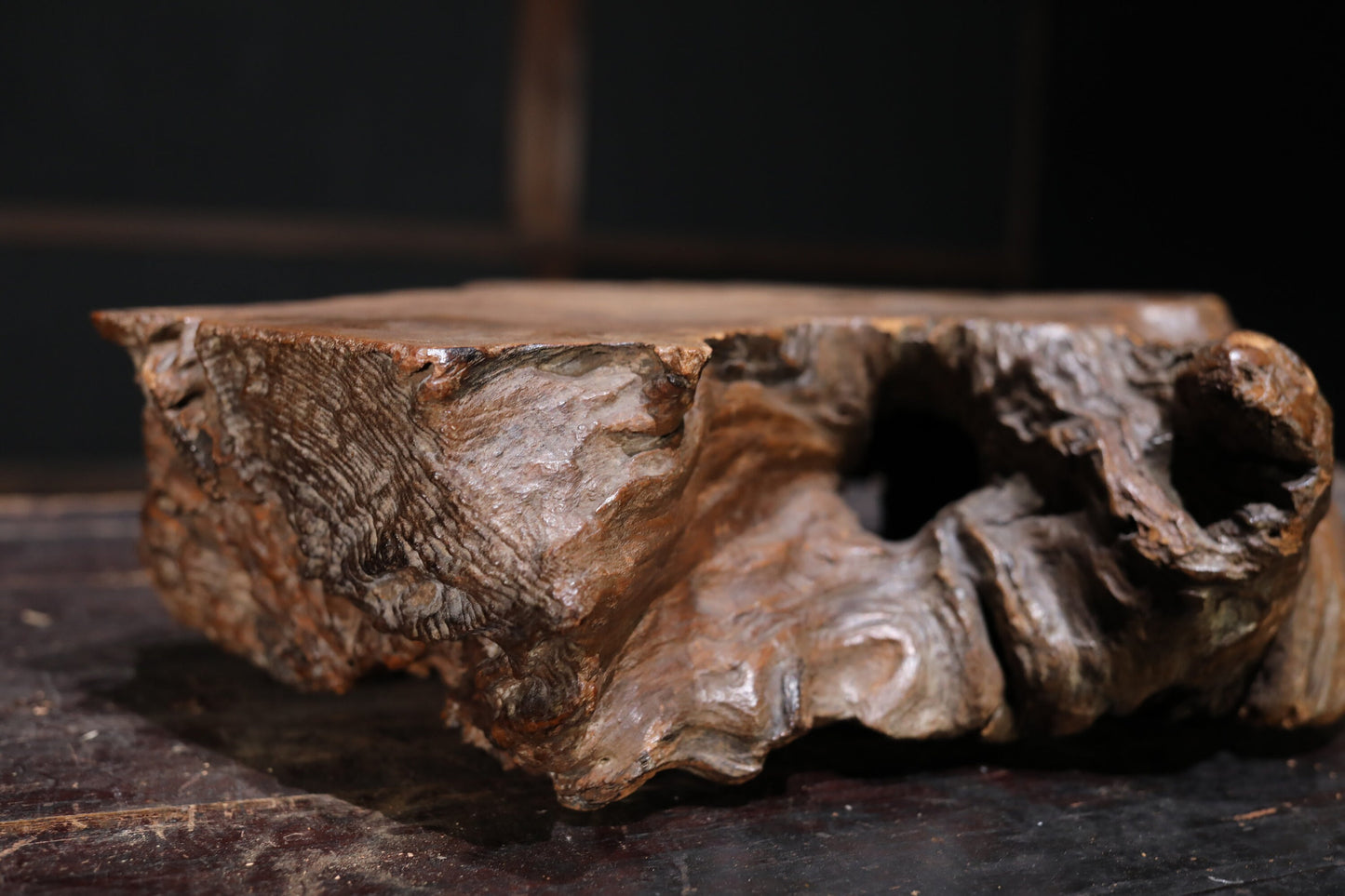 Wood slab Burl large Display Stand wooden pedestal BONSAI IKEBANA ornament stand H3.9×13×12.2in/H10×33×31cm Japanese antique furniture