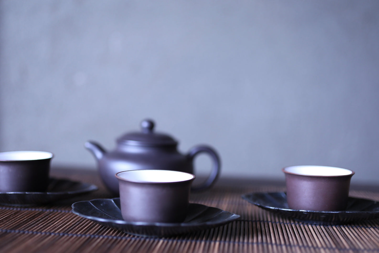 Japanese Antique bronze saucers set of five 1930s CHATAKU with Kanji calligraphy Happiness Tea ceremony coasters metal craft 4.7in/12cm