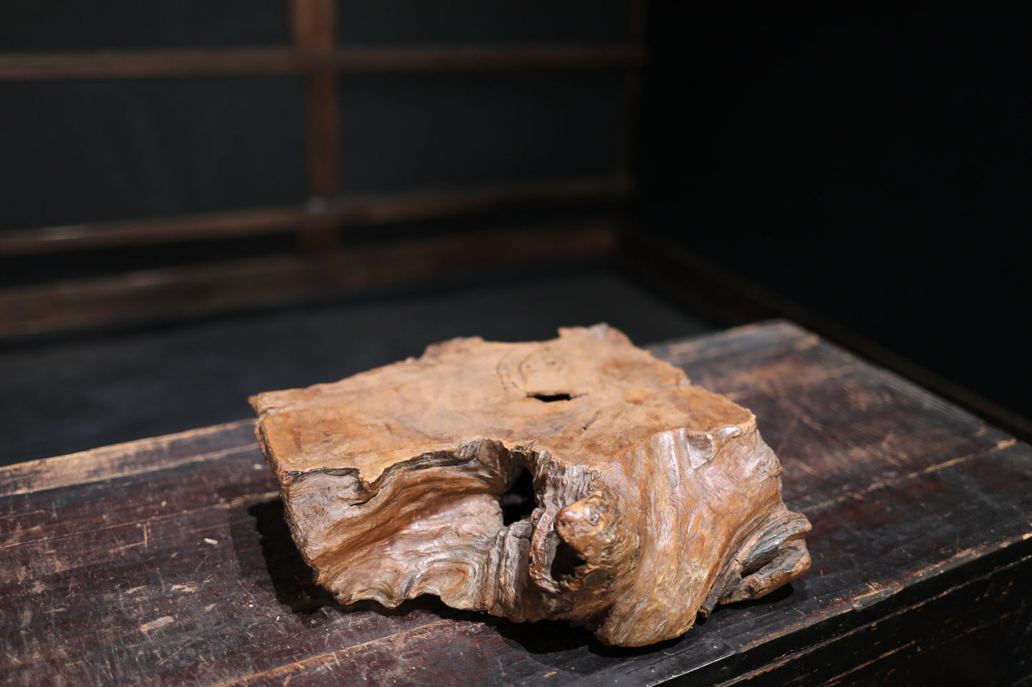 Wood slab Burl large Display Stand wooden pedestal BONSAI IKEBANA ornament stand H3.9×13×12.2in/H10×33×31cm Japanese antique furniture