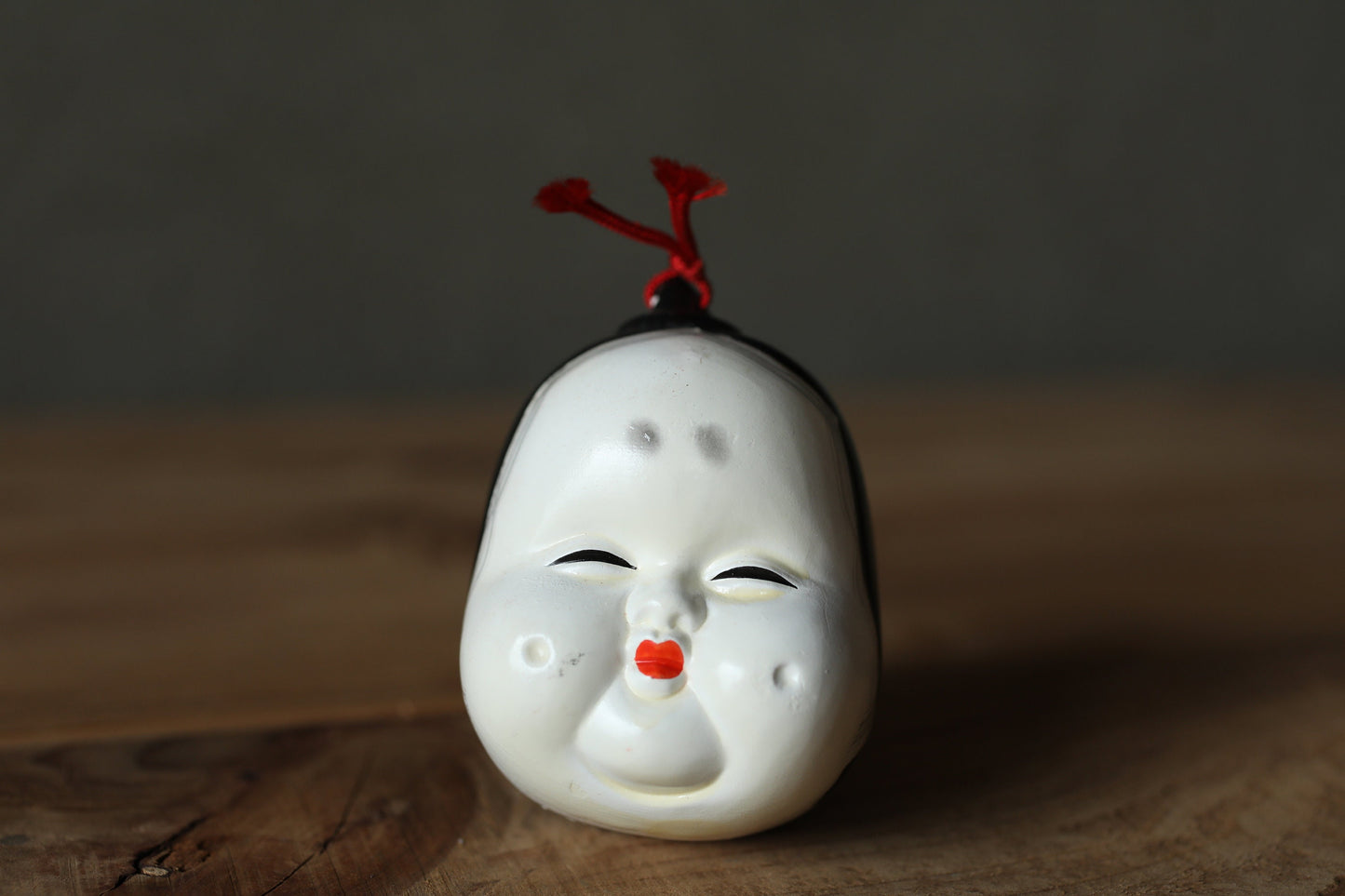 Japanese vintage pottery bell OKAME woman face smile doll ornament Paper weight, Christmas Ornaments Japanese vintage small bell H3in/H7.5cm