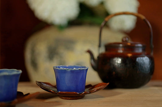 FINE! Japanese bronze copper cup holder saucers set 5 five CHATAKU with Flower design Sencha hand metal craft Tea coasters 4.7×3.1in/12×8cm