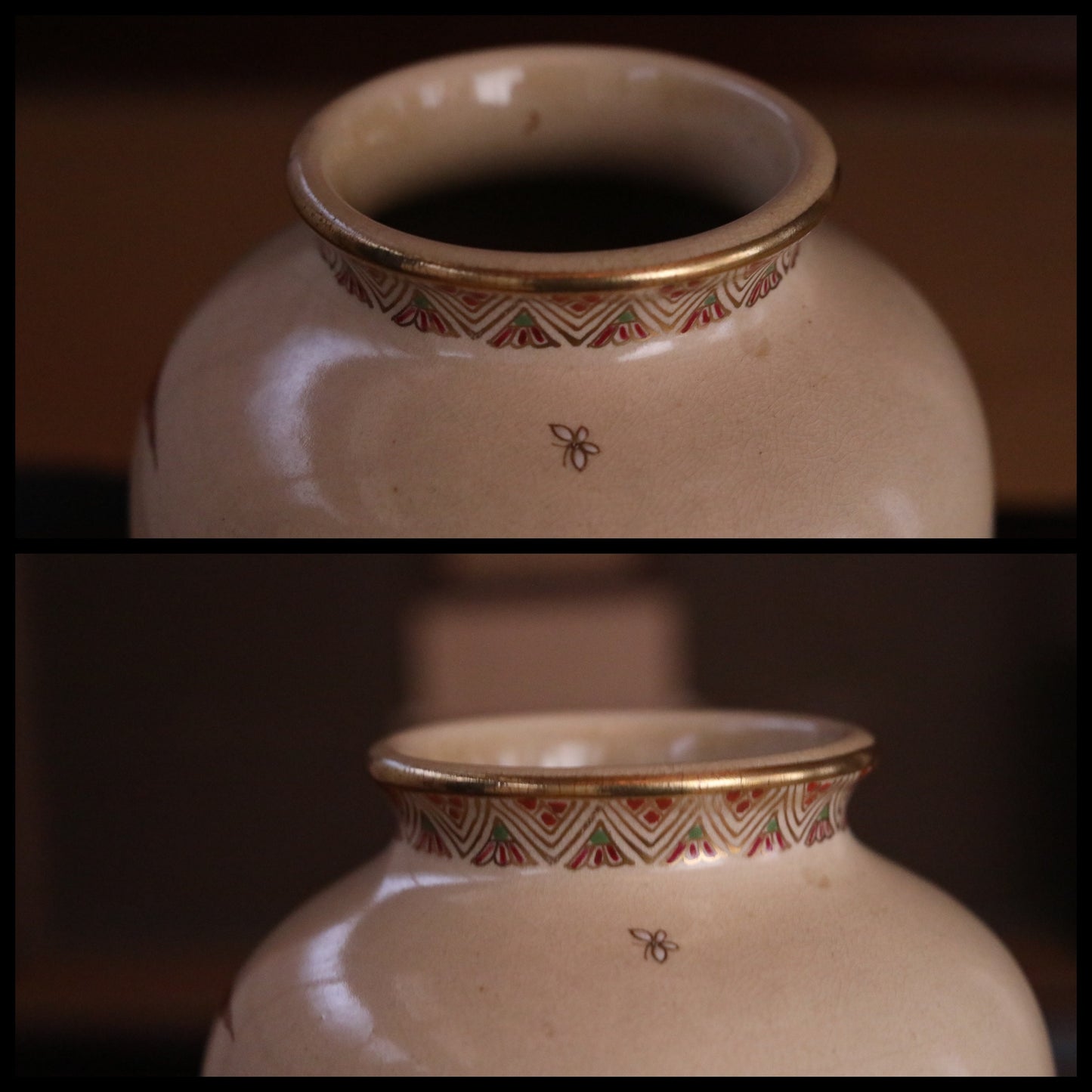 Japanese vintage SATSUMA ware porcelain vase flower with A couple of pheasants hand painting kiln ceramic craft H9.8×6.3in/H25×16cm