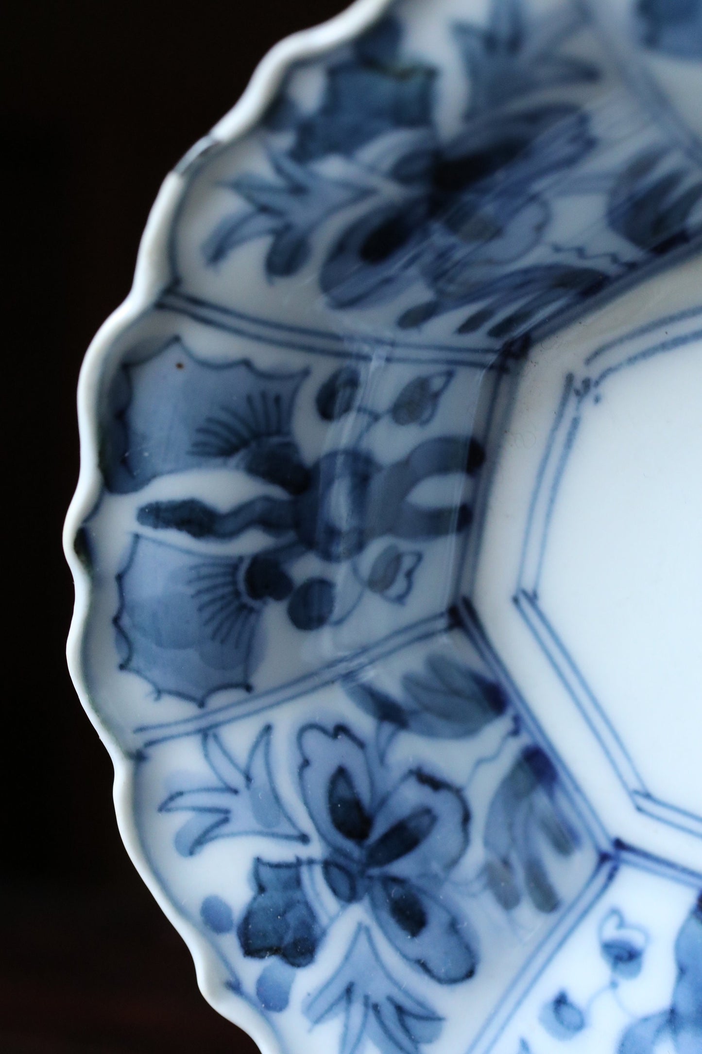 Japanese antique 1910s IMARI set of three 3 bowls porcelain kiln craft hand paint Indigo Blue White plate vessel Sometsuke silver repaired