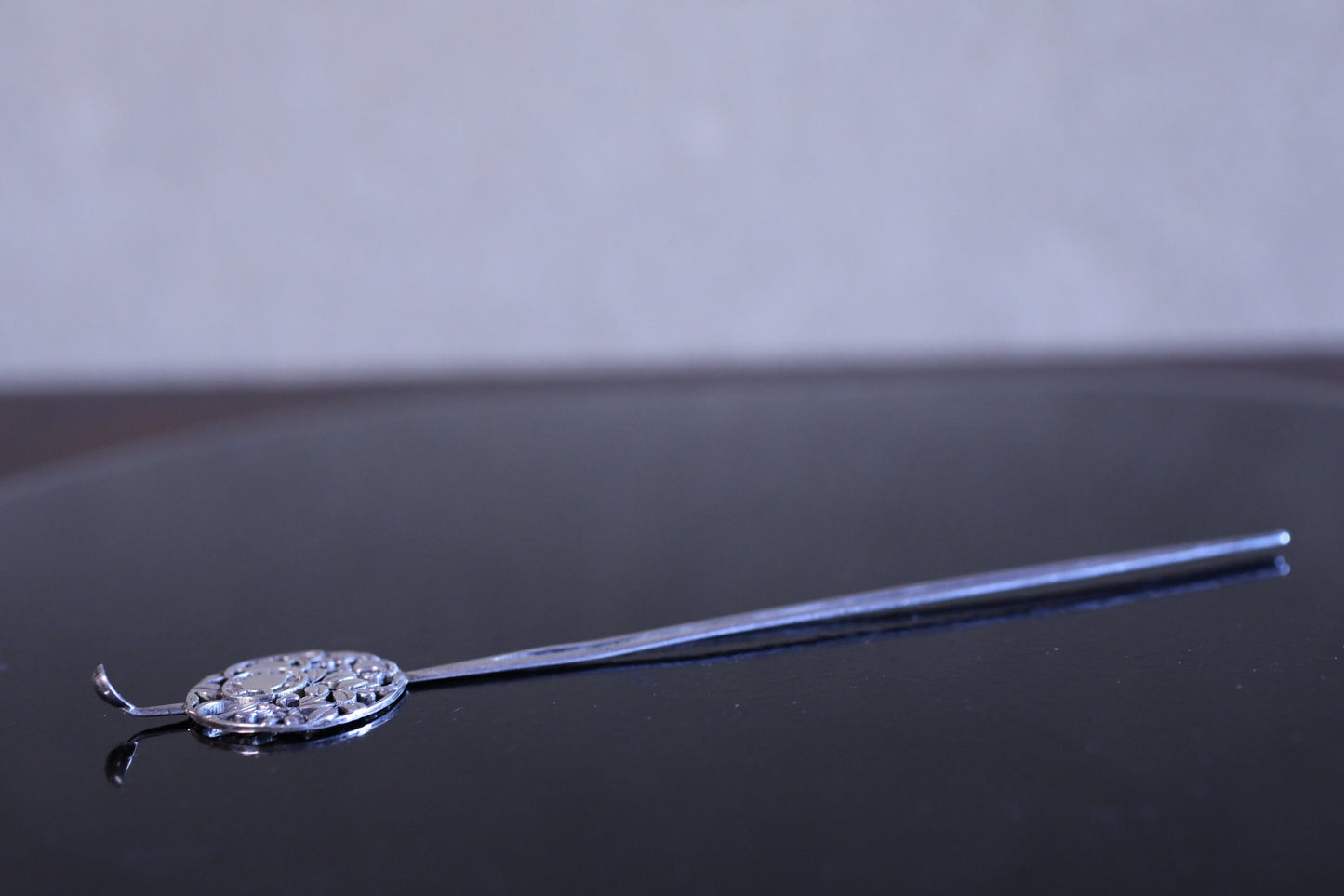 FINE! Japanese Antique hairpin KIMONO accessories made of Tin metal openwork, Floral Plant pattern"Kanzashi" hatpin 6.5in/16.5cm 1900s