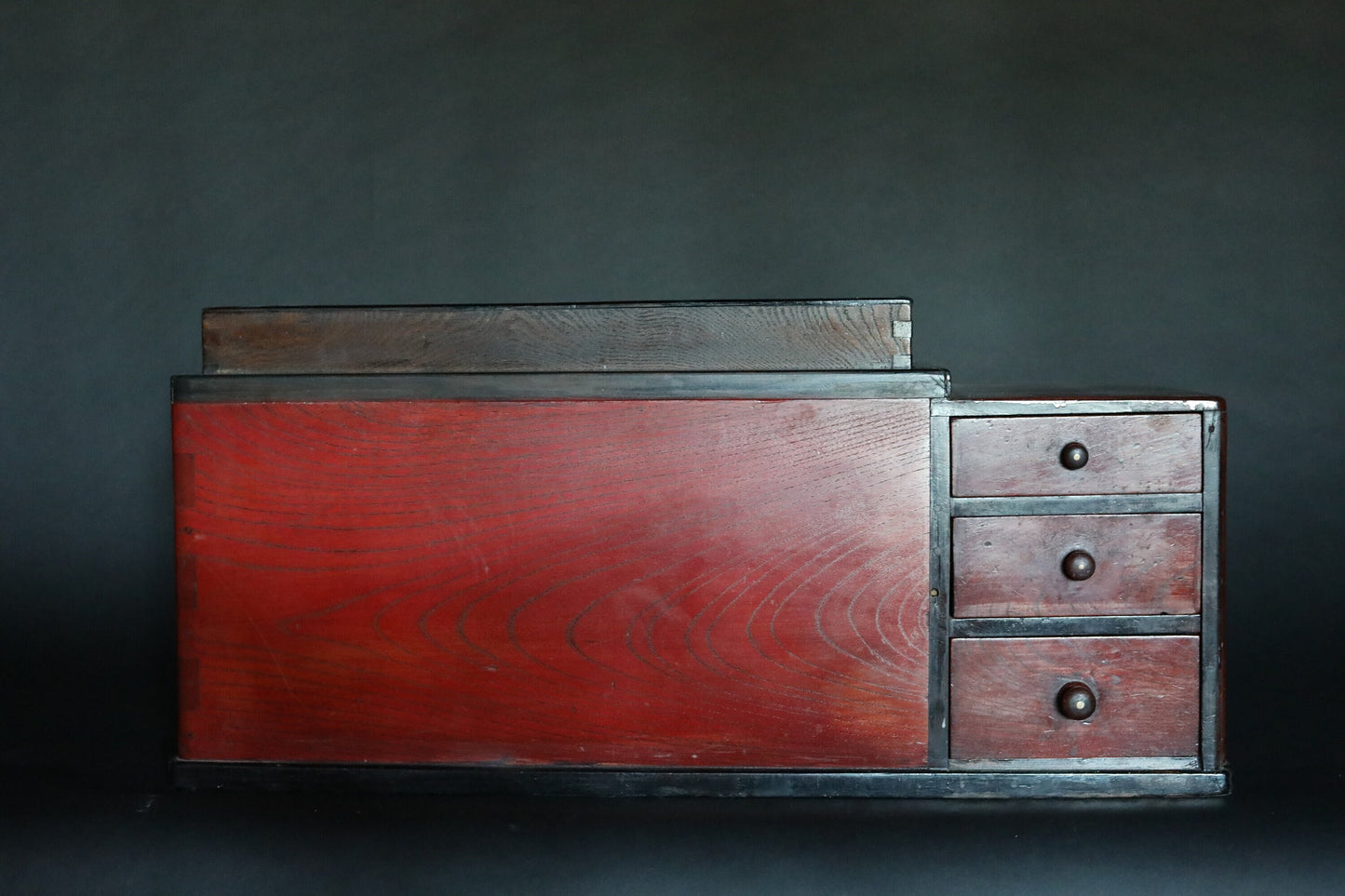 Japanese furniture old wooden HIBACHI Nagahibachi brazier charcoal Fire Holder tea making table cabinet three drawers W27.2/W69cm 1880s