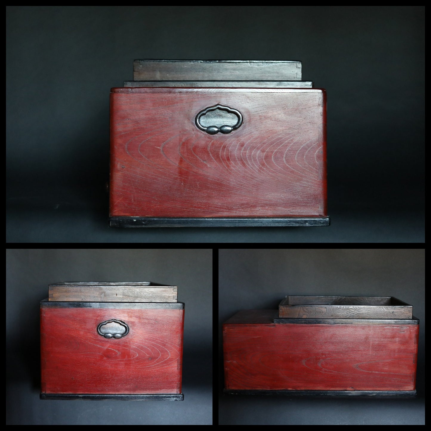 Japanese furniture old wooden HIBACHI Nagahibachi brazier charcoal Fire Holder tea making table cabinet three drawers W27.2/W69cm 1880s