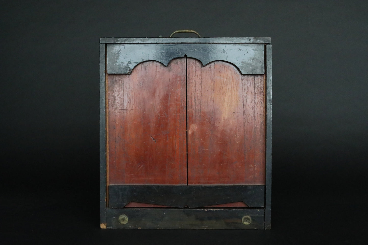 Japanese furniture Antique hanging Box Chest of 6 Drawers Tansu metal clasp cedar Handmade Storage H14.4×W12.8×D9.1in/H36.5×32.5×23cm