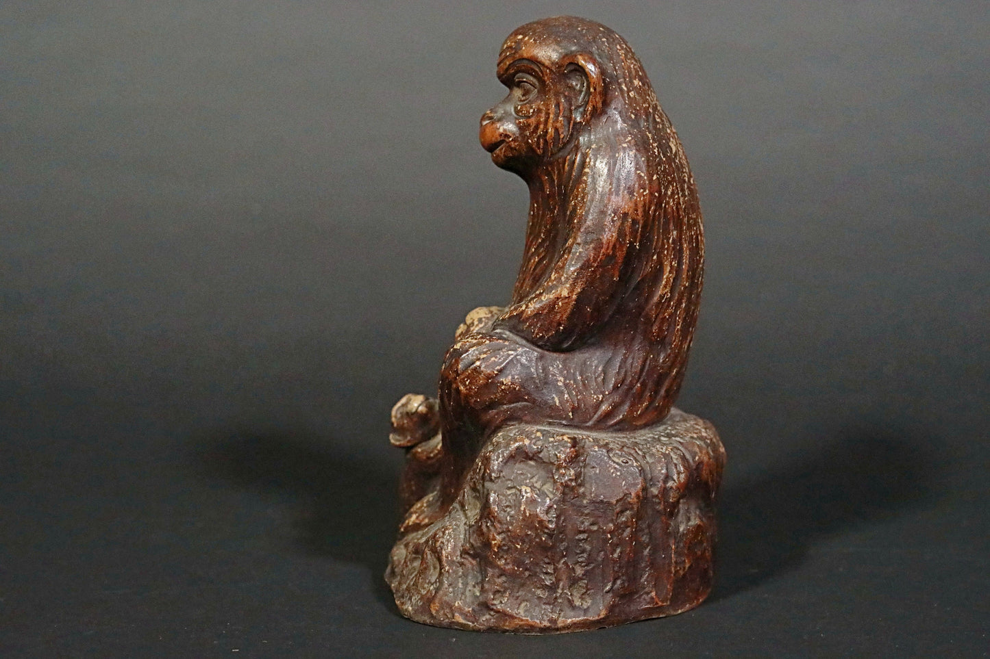 Japanese antique BIZEN Monkey doll statue with Kanji signature, animal ornament cool ceramic statue art hand craft 1930s H9.1in/H23cm