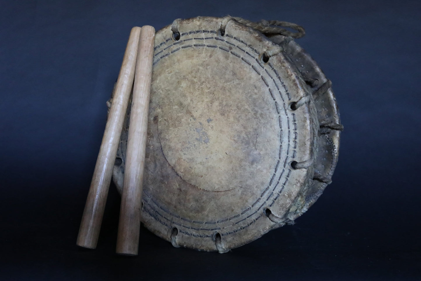 Japanese antique Music Drum with stick, drumsticks set Edo craft 1800s musical instrument H13.8×6.5in/H35×16.5cm available