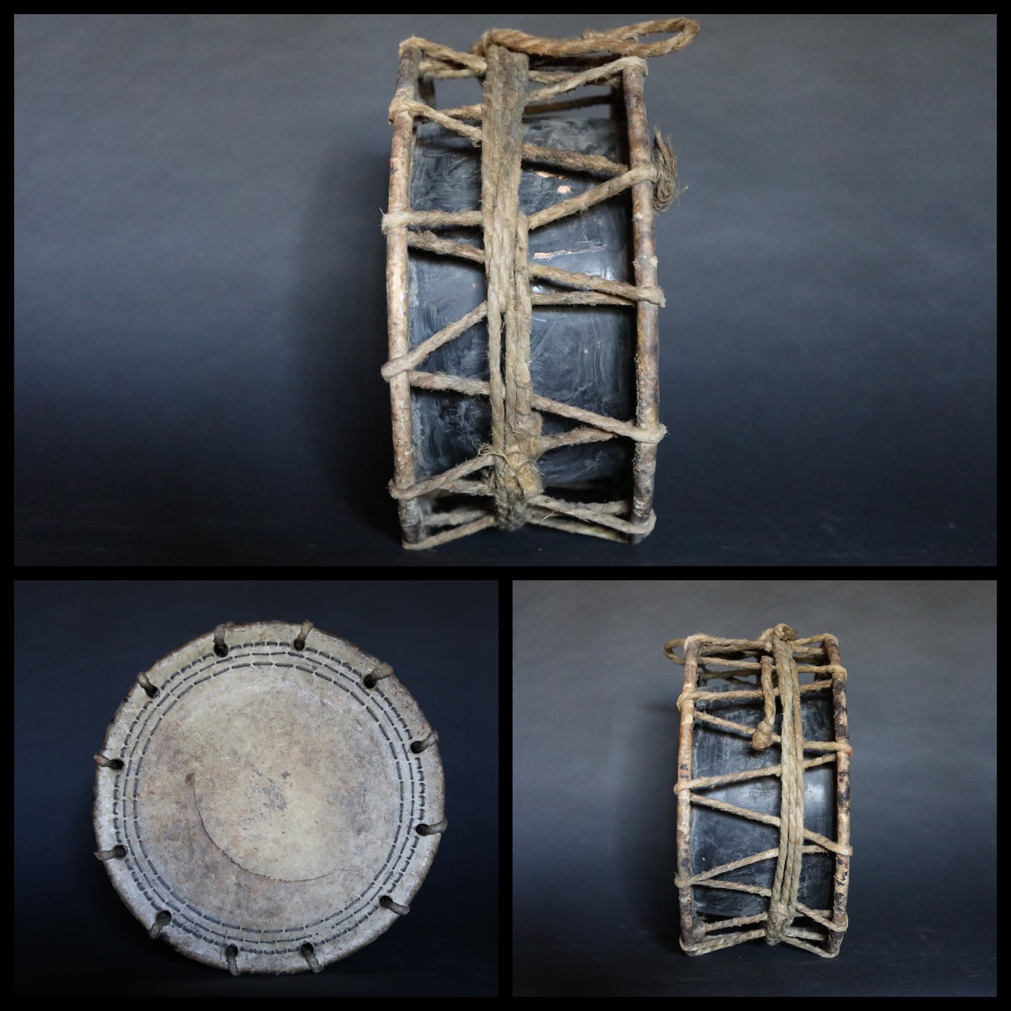 Japanese antique Music Drum with stick, drumsticks set Edo craft 1800s musical instrument H13.8×6.5in/H35×16.5cm available