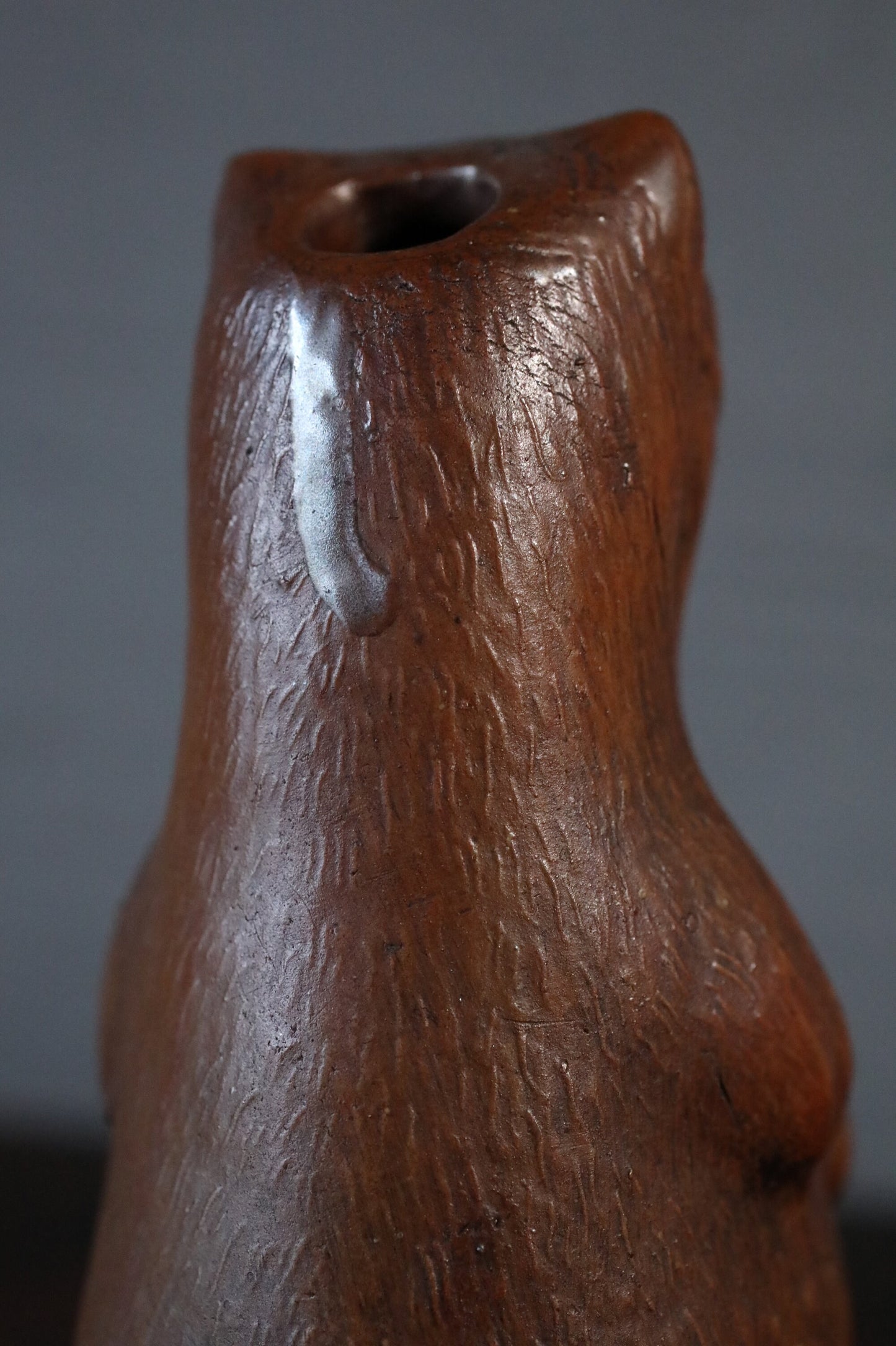Japanese 1800s antique BIZEN pottery sake bottle doll Tableware old raccoon dog Edo craft animal ornament H5.9in/H15cm