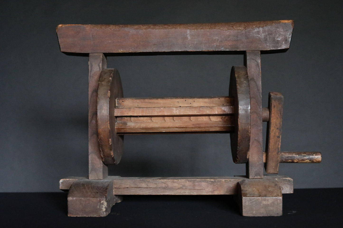 Japanese antique wheel bobbin wooden silk bobbin system ITOMAKI Spool Winder 1880s Manual Machines craft MINGEI W23.2in/W59cm