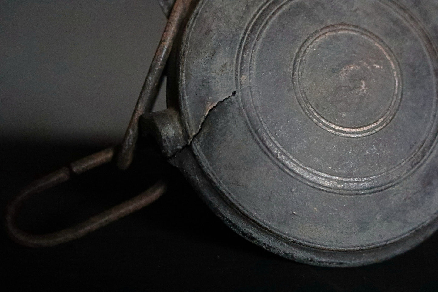 Japanese antique 1700s EDO "wanikuchi" bronze temple gong, buddhist altar with lotus Kanji signature lost wax craft W6.5in/W16.5cm