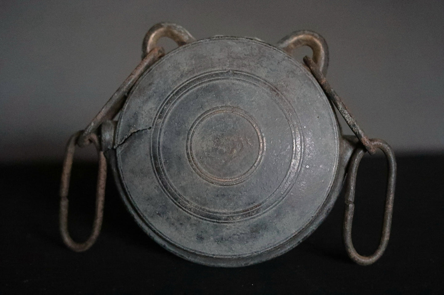 Japanese antique 1700s EDO "wanikuchi" bronze temple gong, buddhist altar with lotus Kanji signature lost wax craft W6.5in/W16.5cm