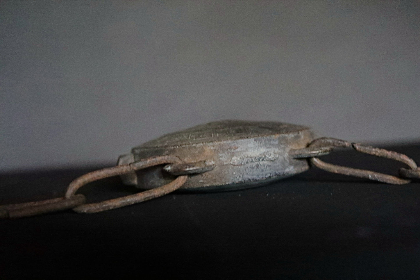Japanese antique 1700s EDO "wanikuchi" bronze temple gong, buddhist altar with lotus Kanji signature lost wax craft W6.5in/W16.5cm