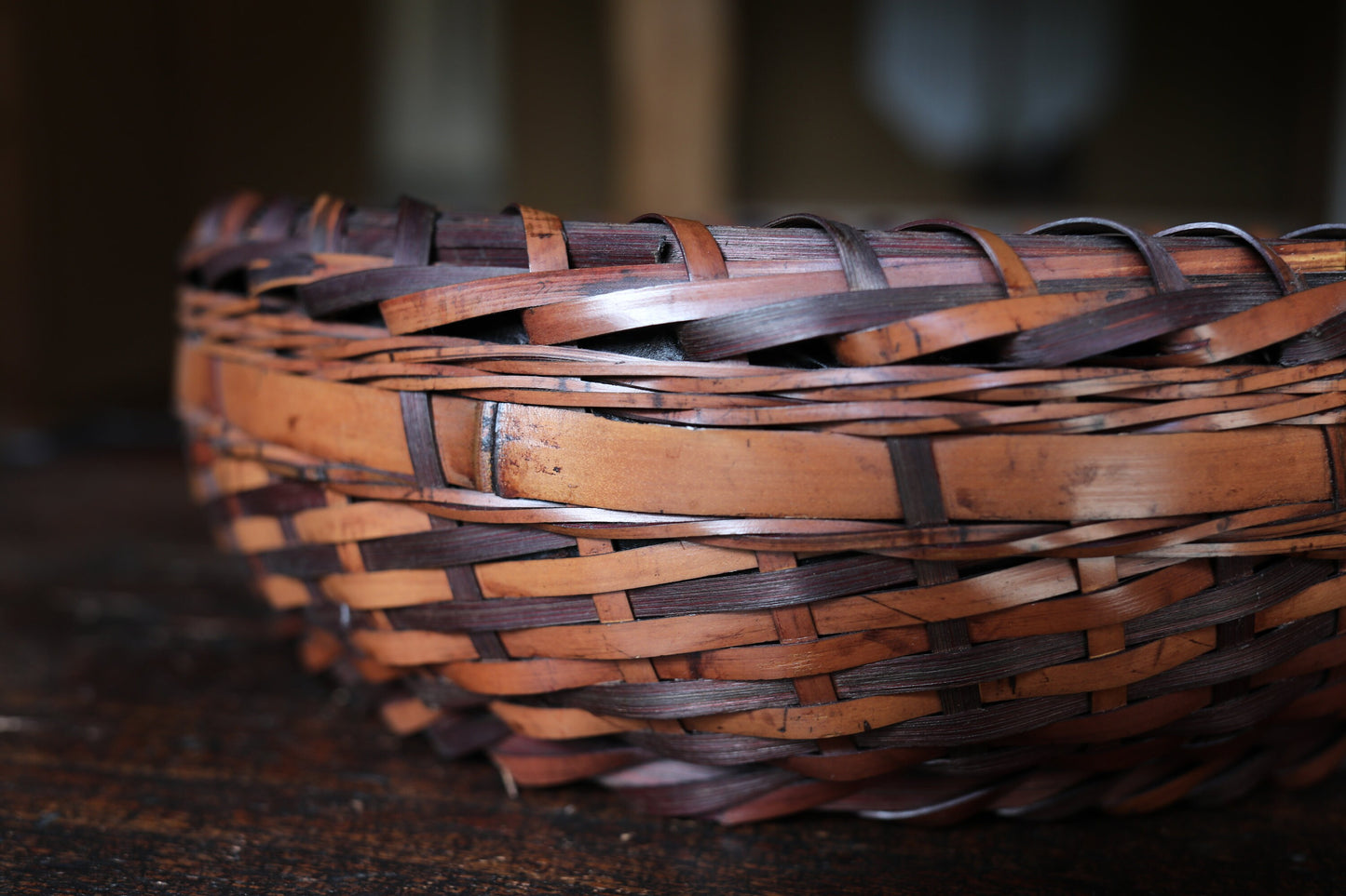 Fine Japanese vintage Hand Woven Bamboo Shallow Square Basket for tea ceremony, basket for charcoal 炭籠SUMI-KAGO 10in/25.5cm MINGEI craft