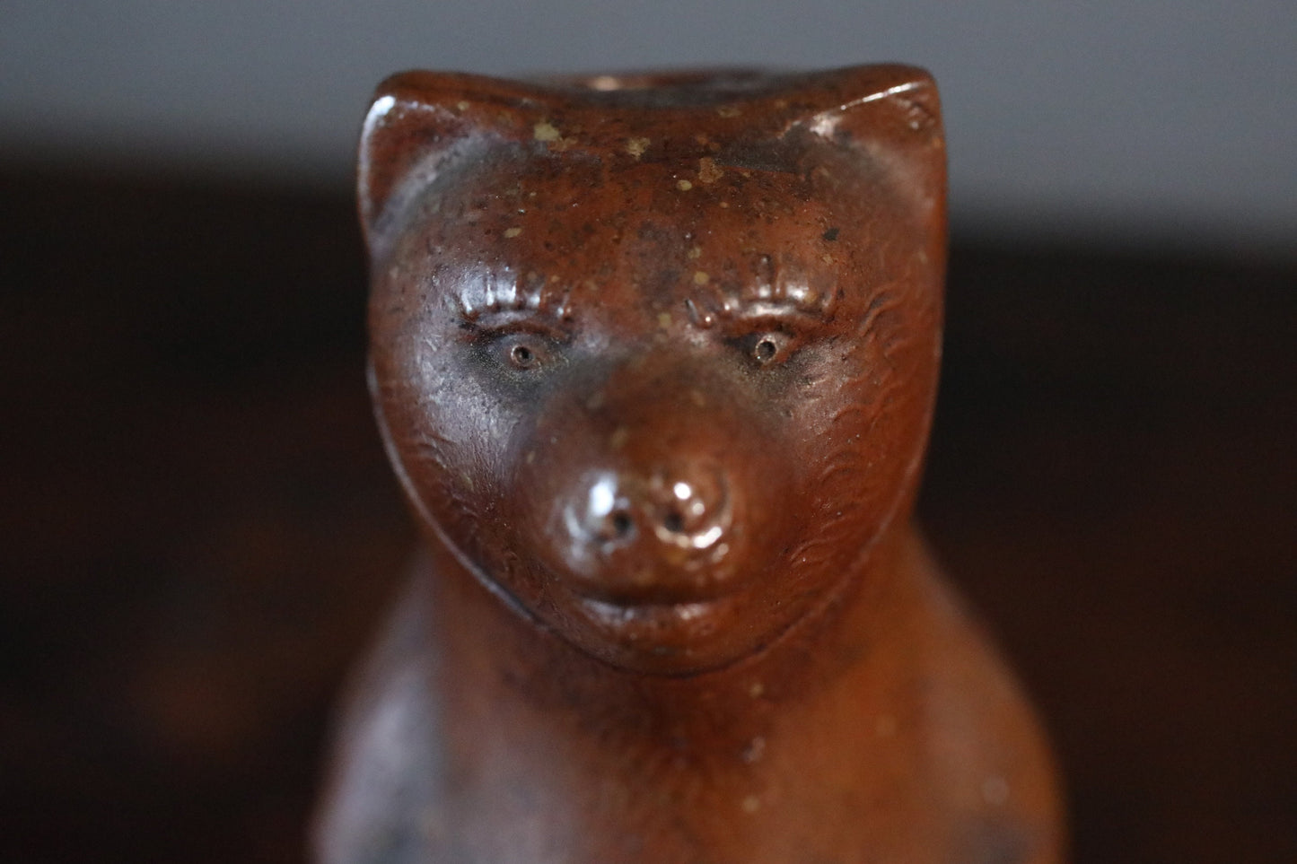 Japanese 1800s antique BIZEN pottery sake bottle doll Tableware old raccoon dog Edo craft animal ornament H5.9in/H15cm