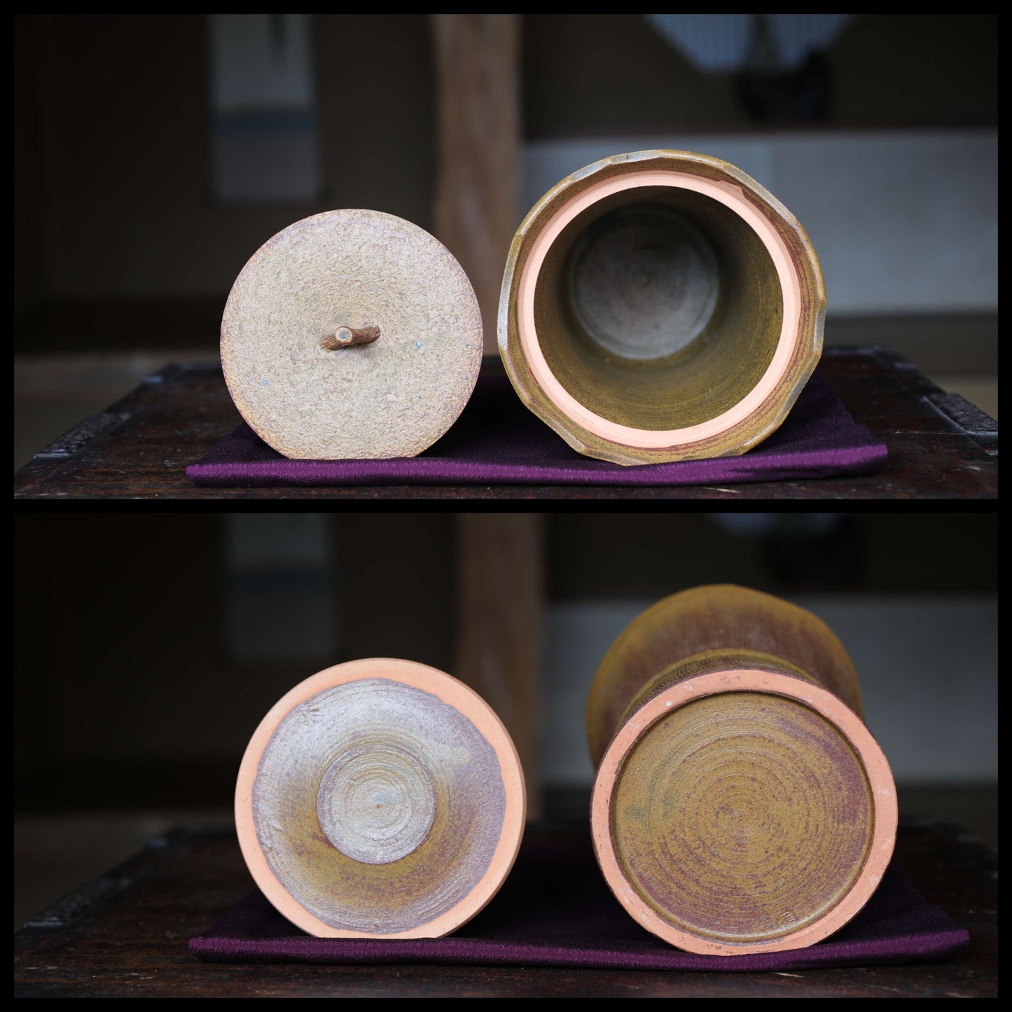 Japanese vintage Mizusashi jar with lid ceramic, kiln craft For Tea ceremony with Kanji signature Box H8.5 / 21.5cm