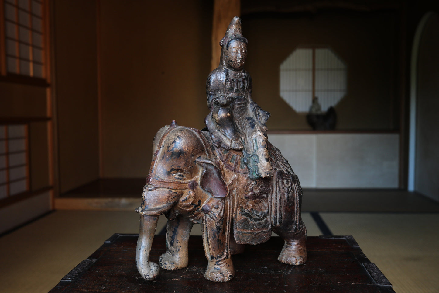 Large! Japanese 1800s Antique Bronze samantabhadra Buddhist statue Censer incense burner from temple Elephant and Kannon 1900s H15.7in/40cm